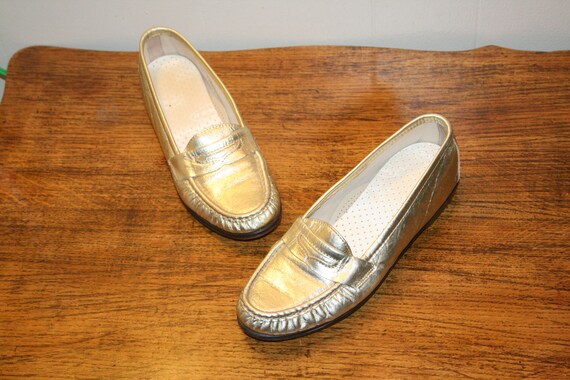 gold flat loafers