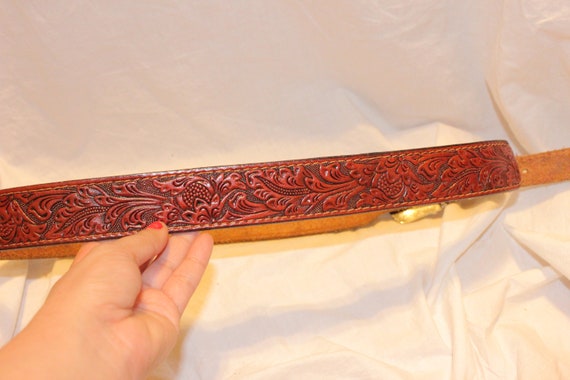 VINTAGE TOOLED LEATHER Belt,vintage tooled leathe… - image 8