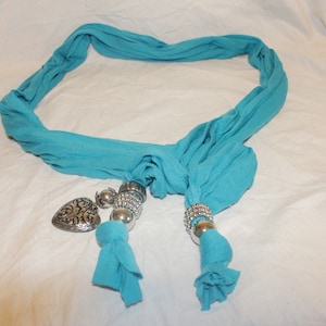 VINTAGE WESTERN SCARF,vintage western aqua scarf,vintage cowgirl scarf,vintage heart aqua scarf long,vintage neck tie,western heart scarf