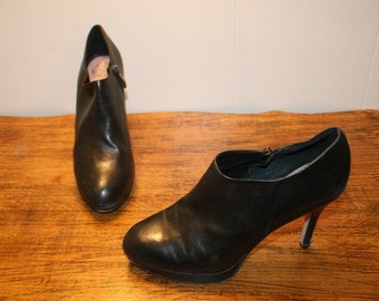 Maat 7.5 VINTAGE BOOT HAKKEN, vintage schoenen boot hiel, vintage stijl womens boot hakken, vintage zwarte boot hakken, hiel lederen laarzen, hiel laarsjes