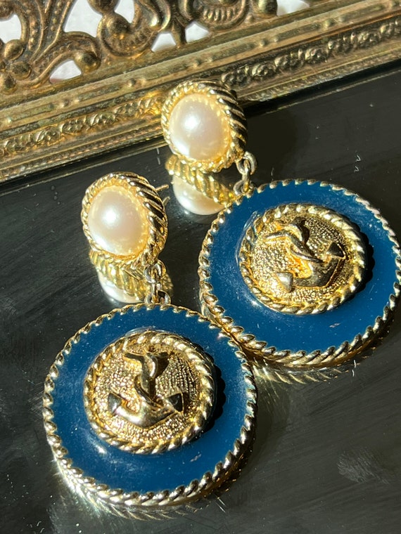 VINTAGE ANCHOR SAILOR Earrings,vintage big dangle… - image 6