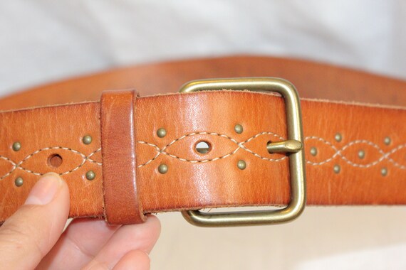 BOHO BUCKLE LEATHER Belt,brown leather wide belt,… - image 2