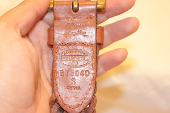 VINTAGE FOSSIL LEATHER Belt,vintage brown leather… - image 4