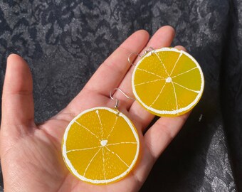 SUMMER LEMON EARRINGS,lemon earrings,fruit earrings,goth earrings,hipster earrings,vacation earrings,lemon slice earrings,punk earrings