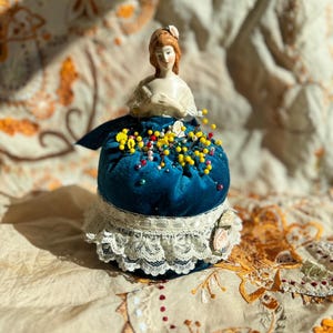 vintage doll pin cushion,vintage half doll pin cushions,vintage porcelian doll pin cushion,vintage doll pin cushion lady,doll pin cushion