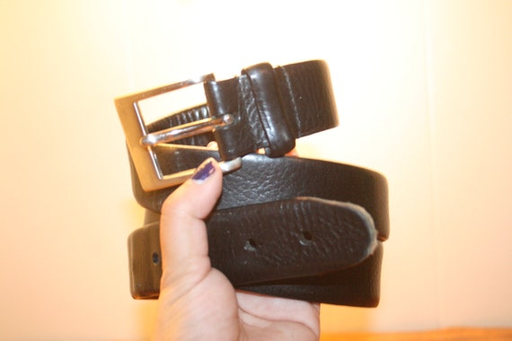 VINTAGE BLACK LEATHER Belt,vintage black leather … - image 3