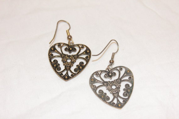 VINTAGE HEART DANGLE Earrings,vintage long heart … - image 6