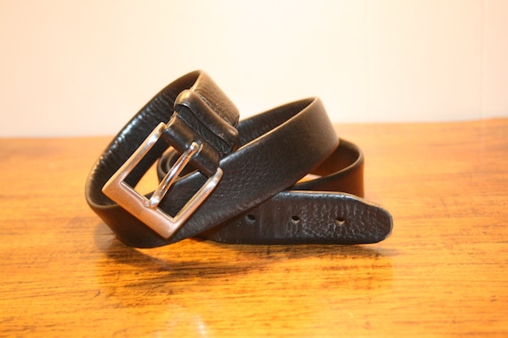 VINTAGE BLACK LEATHER Belt,vintage black leather … - image 1