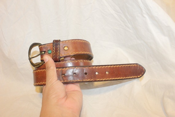 VINTAGE LEATHER BELT,vintage women brown leather … - image 1