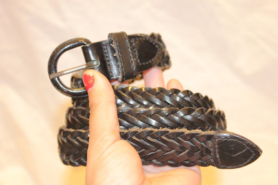 VINTAGE BLACK BRAIDED Leather Belt,black leather … - image 1