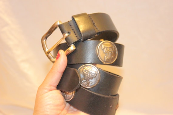TEXAS TECH LEATHER Belt,black silver texas tech belt,leather texas tech belt,leather texas tech double t belt,buckle leather texas tech belt