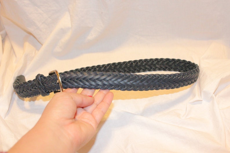 VGT NAVY BLUE Braided Leather Belt,blue leather belt,braided leather belt womens,vintage navy blue leather belt,vintage woven leather belt image 4