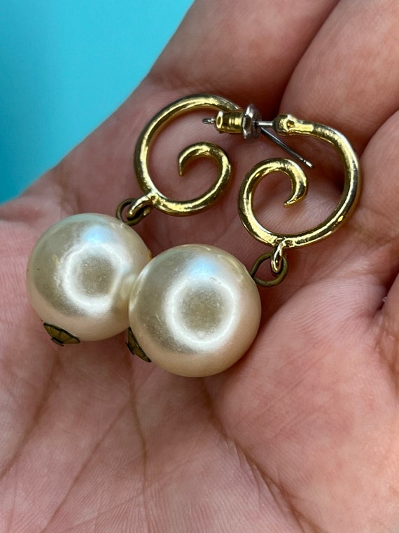 VINTAGE PEARL DANGLE Earrings,vintage pearl drop … - image 4