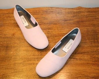 7 N, VINTAGE ROZE PLATTE Schoenen, vintage roze lederen vrouwen schoenen, maat 7 vrouwen schoenen leer, vrouwen schoenen 7, vintage smalle leren roze schoenen