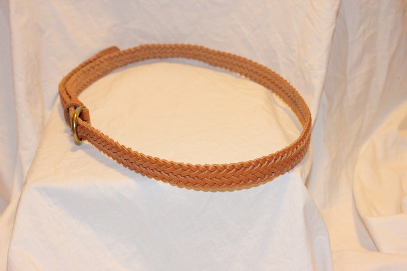 VGT BRAIDED LEATHER Belt,brown leather belt,braided leather belt womens,vintage small braided leather belt,vintage leather belt brass buckle image 9