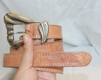 VINTAGE BUCKLE LEATHER Belt,vintage leather belt,vintage classic belt,vintage boho buckle belt,vintage western belt,vintage brown belt,belt