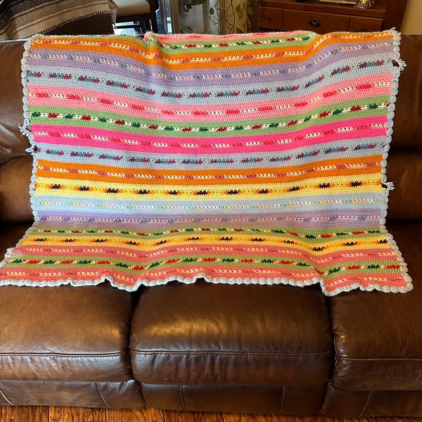 VINTAGE RAINBOW CROCHET Blanket,vintage crochet blanket,retro crochet blanket,vintage classic crochet blanket,retro colorful crochet blanket