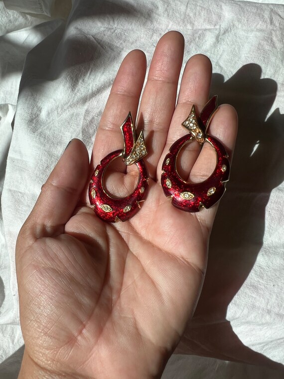 VINTAGE BIG RED Earrings,vintage big christmas ea… - image 3