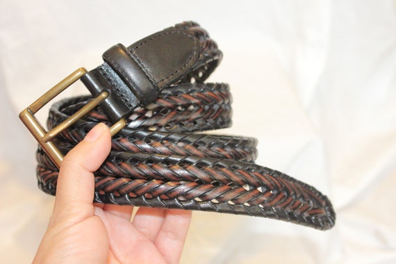 VINTAGE BRAIDED LEATHER Belt,black brown leather … - image 1