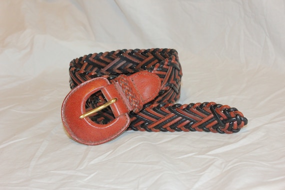 VGT BRAIDED LEATHER Belt,brown black leather belt… - image 1