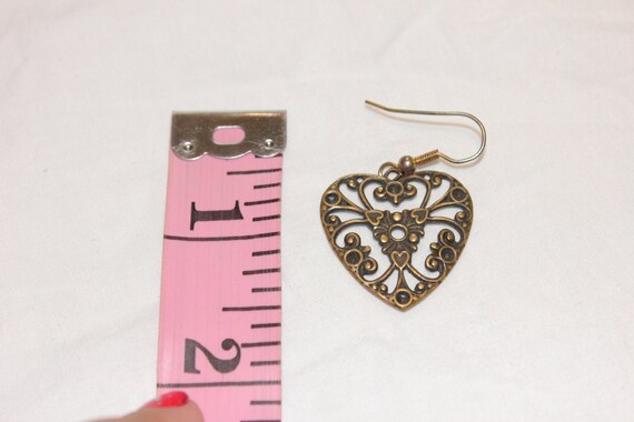 VINTAGE HEART DANGLE Earrings,vintage long heart … - image 10