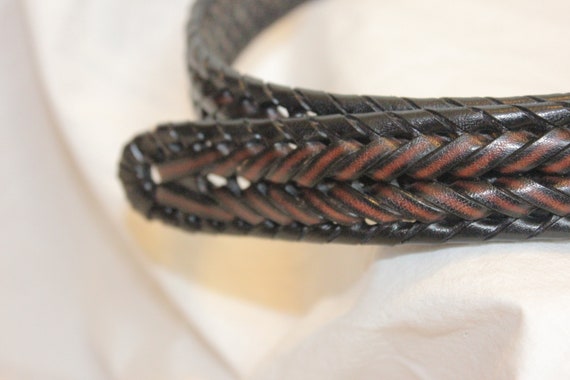 VINTAGE BRAIDED LEATHER Belt,black brown leather … - image 7