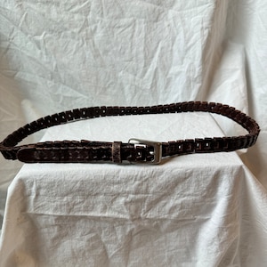 VINTAGE BRAIDED LEATHER Belt,vgt leather buckle belt,braided leather belt womens,vintage large braided leather belt,leather brown belt