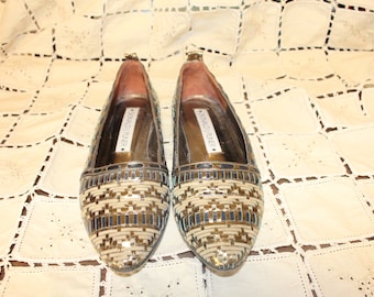 6 Mocasines de CUERO TEJIDO VINTAGE,mocasines vintage mujer,mocasines vintage mujer,mocasines vintage Donald Pliner,mocasines cuero vintage oro