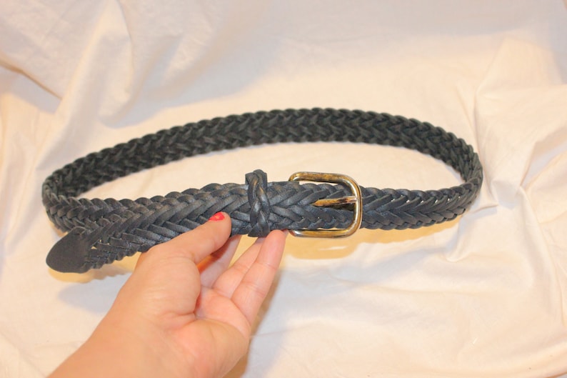 VGT NAVY BLUE Braided Leather Belt,blue leather belt,braided leather belt womens,vintage navy blue leather belt,vintage woven leather belt image 1