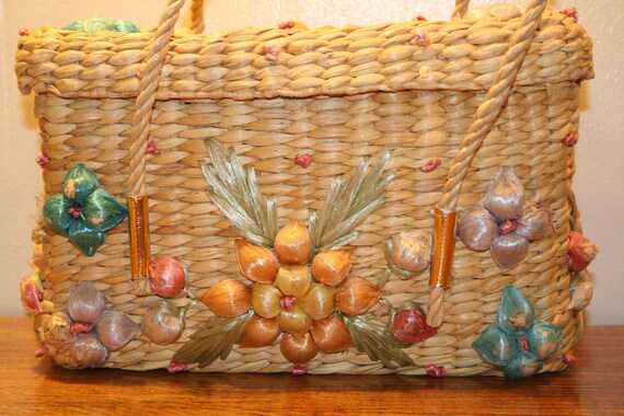 COLORFUL WICKER PURSE,70s purse,70s wicker purse,c