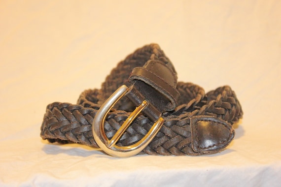 VINTAGE BRAIDED LEATHER Belt,brown leather belt,br