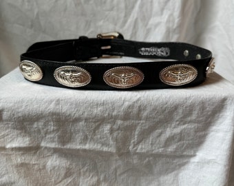 Ceinture VINTAGE LONGHORN LEATHER,vintage Nocona ceinture pour femme,ceinture western noir avec boucle en argent,ceinture vintage xs en cuir,ceinture xs boucle femme