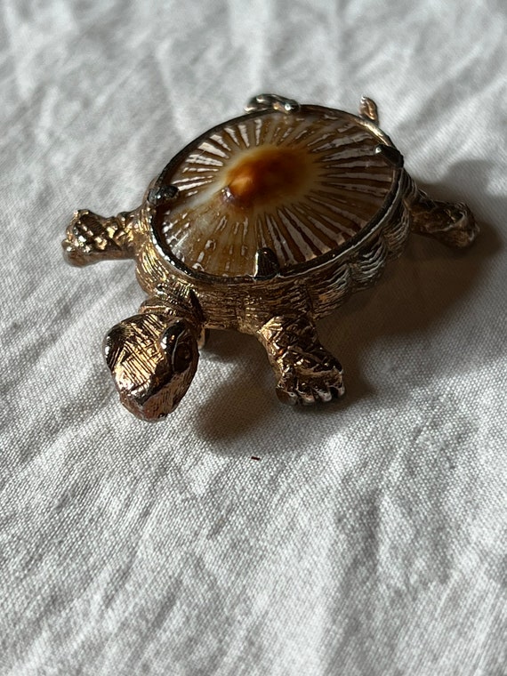 VINTAGE TURTLE SHELL Brooch,vintage turtle gold b… - image 2