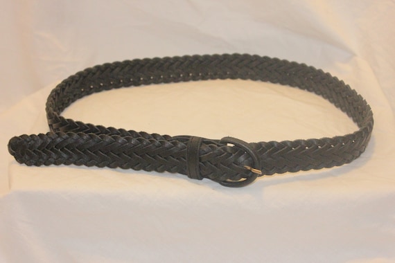 VINTAGE BLACK BRAIDED Leather Belt,black leather … - image 2