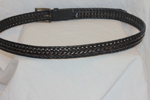 VINTAGE BRAIDED LEATHER Belt,black brown leather … - image 5