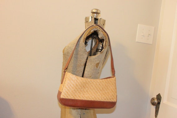 Liz Claiborne Straw Shoulder Purse Brown And Cream St… - Gem