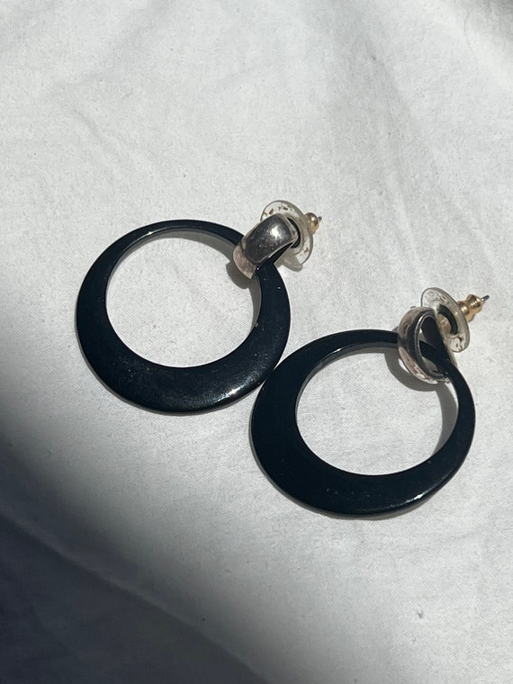 VGT BLACK HOOP Earrings,vintage black hoops,vinta… - image 6