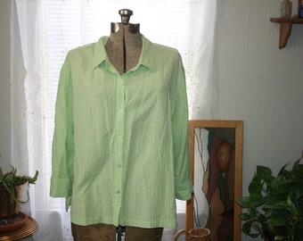 BOHO MINIMALIST BLOUSE,button down blouse,hippie,hipster blouse,lime green blouse,beach blouse,comfy vintage blouse,baggy vintage blouse