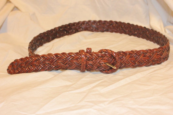 VGT BRAIDED LEATHER Belt,vintage leather buckle b… - image 1