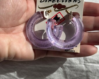 VINTAGE OVERSIZED LILAC Half Hoops,vintage big oversized half hoops,vintage purple half hoops,vintage big purple half hoops,lilac half hoops