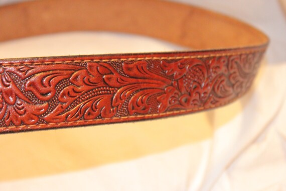 VINTAGE TOOLED LEATHER Belt,vintage tooled leathe… - image 4