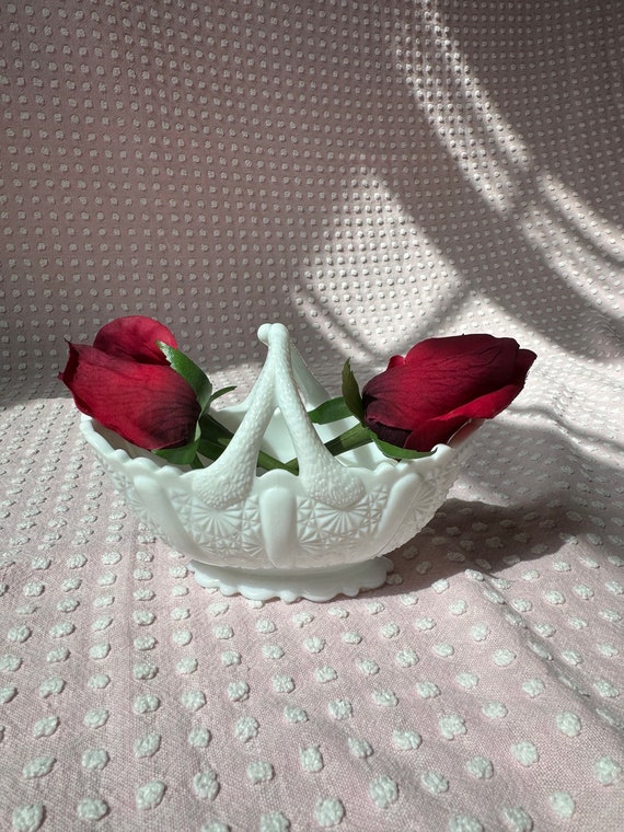 VGT FENTON Basket,daisy Button Basket Fenton Milk Glass