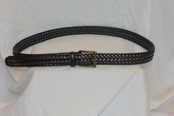 VINTAGE BRAIDED LEATHER Belt,black brown leather … - image 2