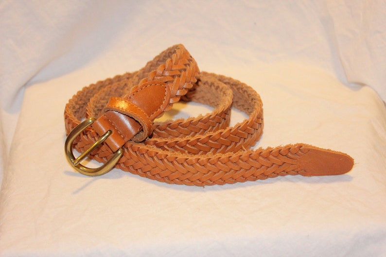 VGT BRAIDED LEATHER Belt,brown leather belt,braided leather belt womens,vintage small braided leather belt,vintage leather belt brass buckle image 7