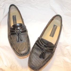 9.5 VGT STACY ADAMS Zapatos, stacy adams, zapatos de mocasín para hombres vintage, mocasines vintage para hombres 9.5, mocasines de cuero negro vintage, mocasines stacy adams 9.5