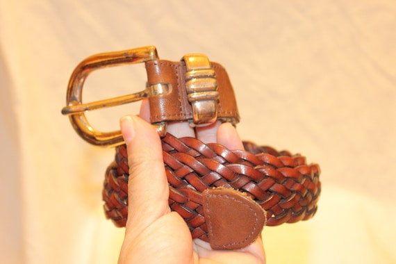 VINTAGE BRAIDED LEATHER Belt,brown Leather Belt,braided  display picture 3