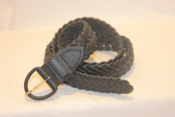 VINTAGE BLACK BRAIDED Leather Belt,black leather … - image 1