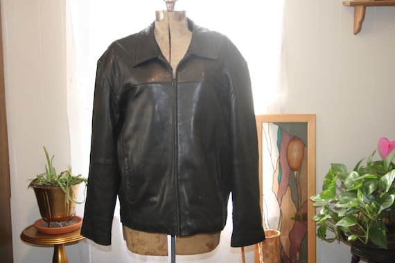 ROCKER LEATHER COAT,zipper leather jacket,black le