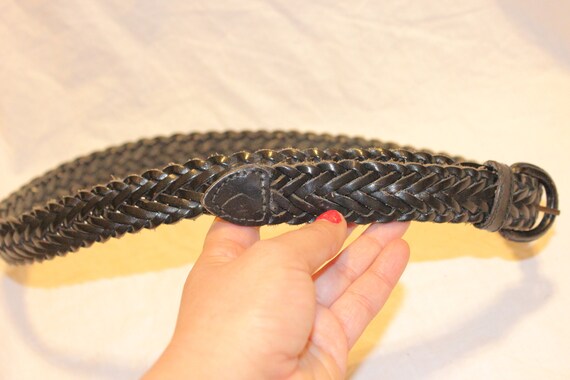 VINTAGE BLACK BRAIDED Leather Belt,black leather … - image 5