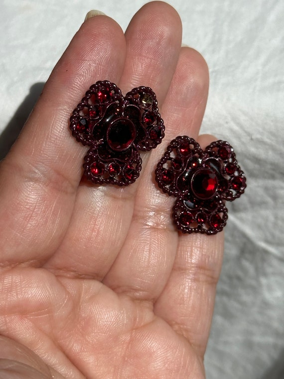 VINTAGE BEJEWELED RHINESTONE Earrings,vintage red… - image 6